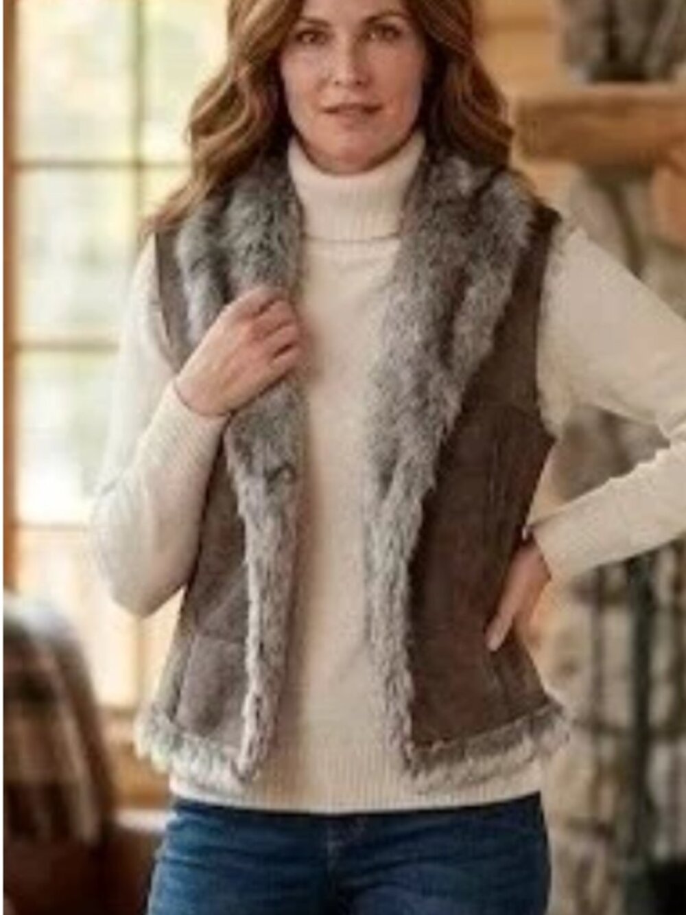 s Faux Leather & Fur Vest